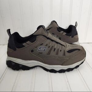 Skechers Athletics Mens 10.5 Brown Extra Wide Fit Slip On Leather Comfort Shoes